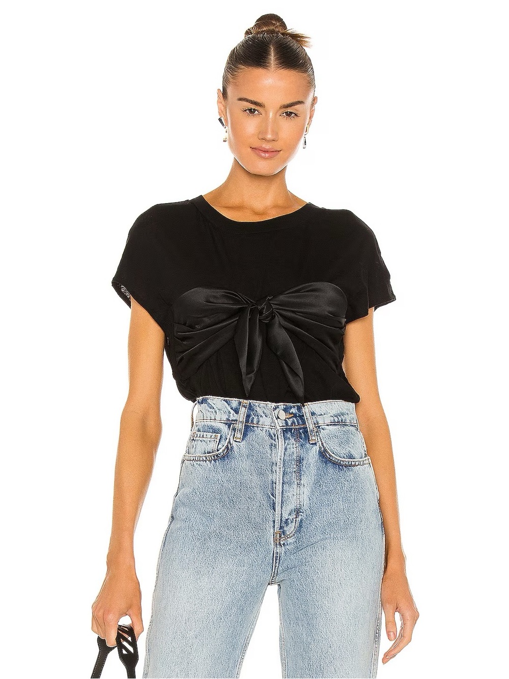 RtA Viviana Black Short Sleeve Tie Front Blouse Tee Size Medium (M)